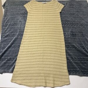 Zara Combination Weave Knit Midi‎ Dress SZ Medium Wool Blend Striped Sand
